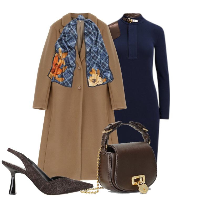 Outfit donna - City. Stile Chic per Tutti i giorni. Abbinamento con décolleté, cappotti, borse a tracolla, sciarpe, vestiti.