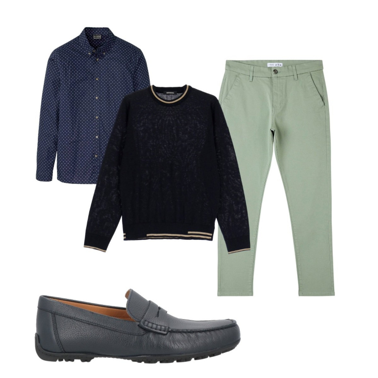 Outfit uomo - Praticità. Stile Casual per Tutti i giorni. Abbinamento con camicie, scarpe stringate, pantaloni skinny, pullovers.