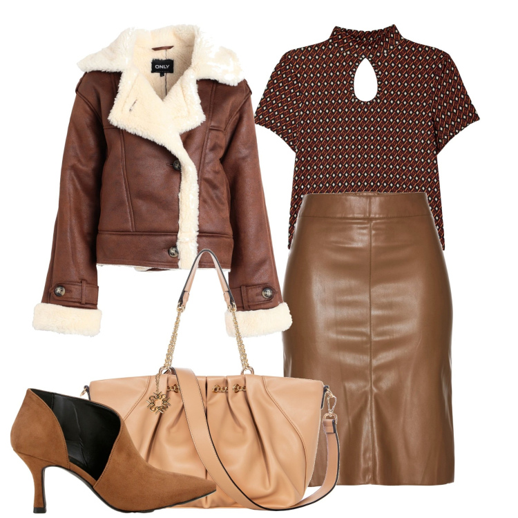 Outfit donna - City. Stile Chic per Ufficio. Abbinamento con gonne longuette, blazer, t-shirt, borse a spalla, stivaletti.