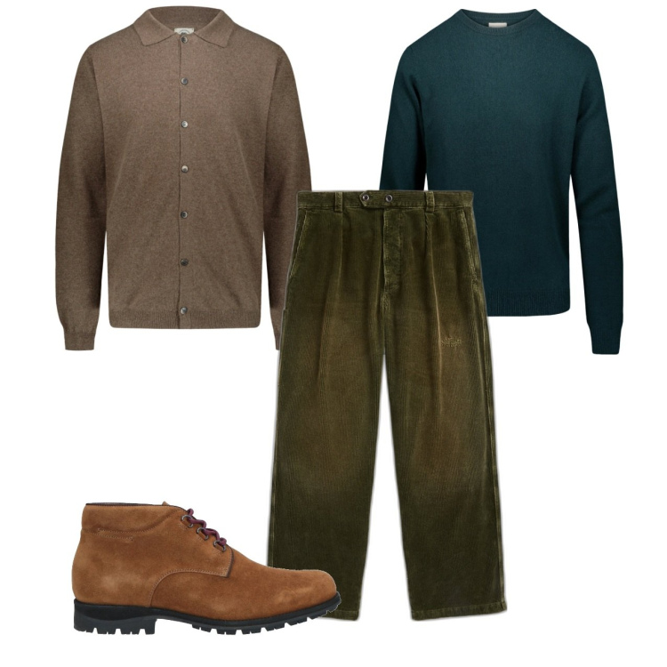 Outfit uomo - City. Stile Casual per Tutti i giorni. Abbinamento con stivali e stivaletti, pantaloni, maglieria, polo.