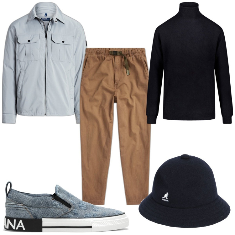 Outfit uomo - Total look #1812548. Stile Trendy per Tutti i giorni. Abbinamento con cappelli, pantaloni, cappotti, maglieria, sneakers.