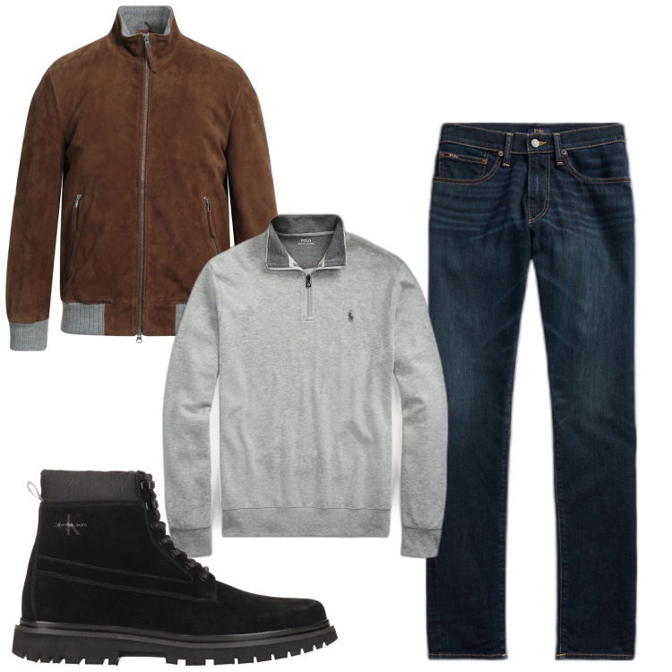 Outfit uomo - Inverno. Stile Casual per Tutti i giorni. Abbinamento con cappotti, stivali e stivaletti, pullovers, jeans skinny.