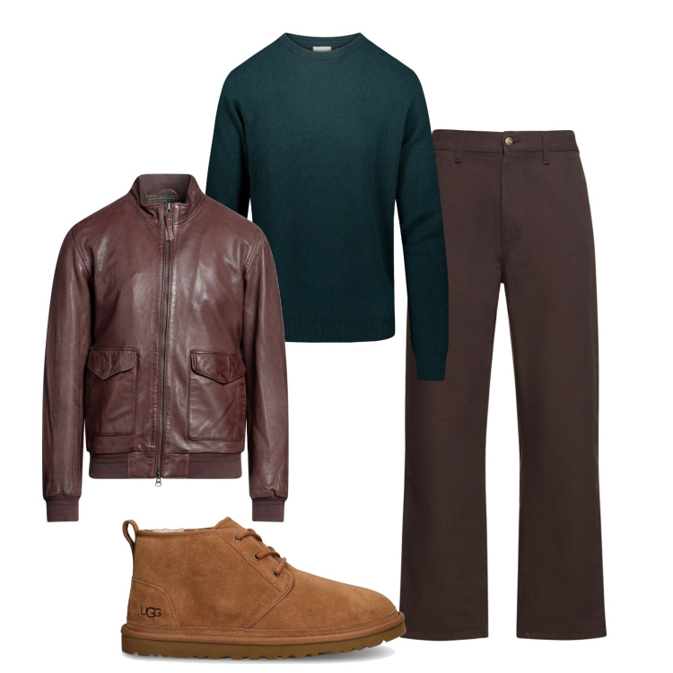 Outfit uomo - Inverno. Stile Casual per Tutti i giorni. Abbinamento con giacche, maglieria, scarpe stringate, jeans.