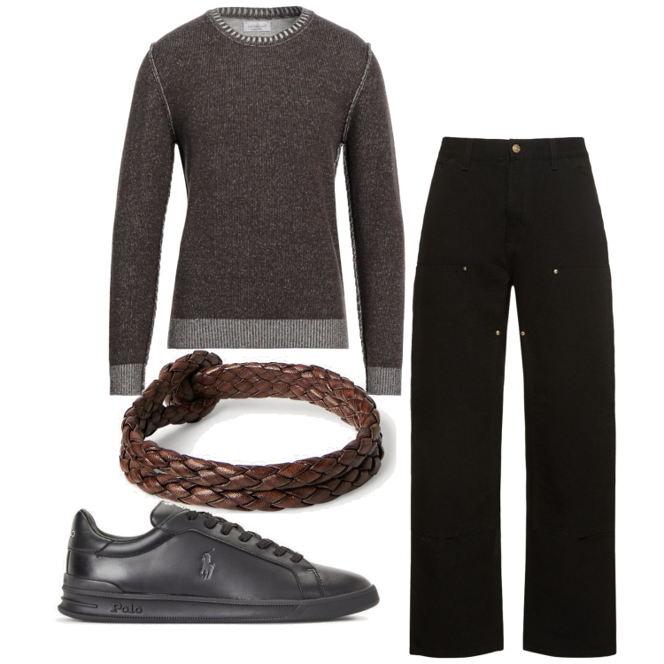 Outfit uomo - Inverno. Stile Casual per Tutti i giorni. Abbinamento con pullovers, braccialetti, sneakers, jeans.