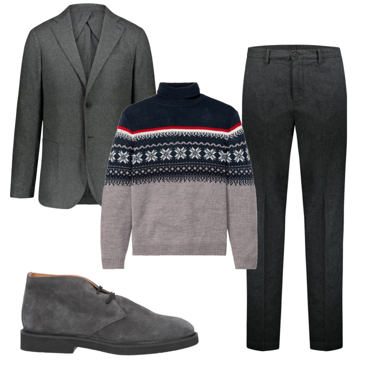 Outfit uomo - Inverno. Stile Urban per Tutti i giorni. Abbinamento con maglieria, stivali e stivaletti, giacche, pantaloni.