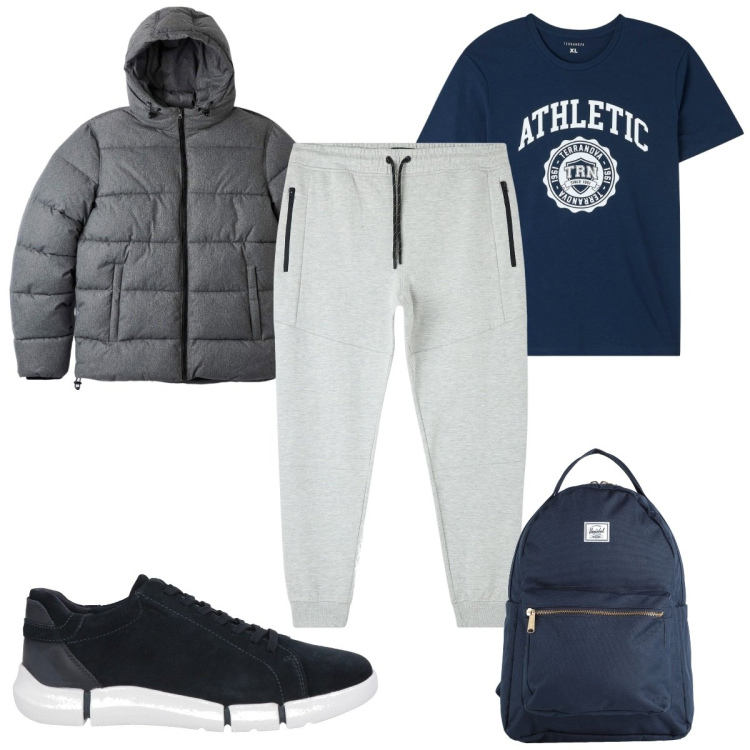 Outfit uomo - Total look #1812596. Stile Trendy per Sport. Abbinamento con sneakers, borse sportive, t-shirt, piumini, pantaloni.