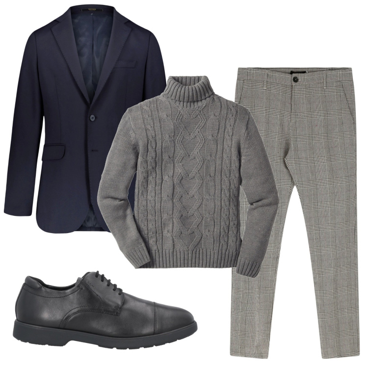 Outfit uomo - Inverno. Stile Casual per Tutti i giorni. Abbinamento con maglieria, scarpe stringate, pantaloni, giacche.