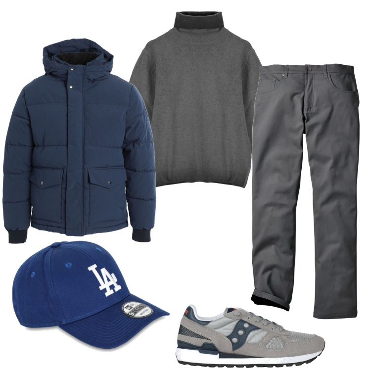 Outfit uomo - Total look #1812632. Stile Casual per Tutti i giorni. Abbinamento con pantaloni, sneakers, piumini, maglieria, cappelli con visiera.