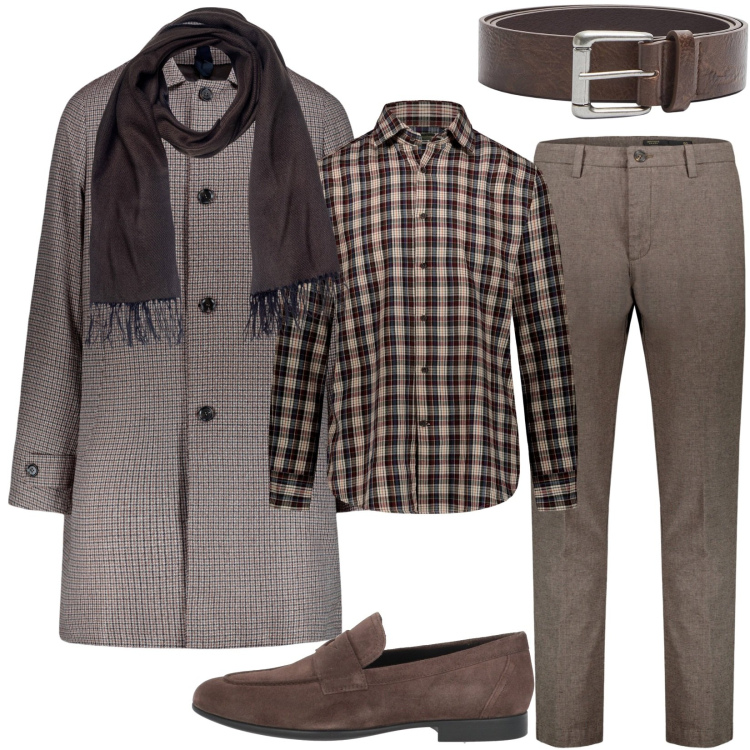 Outfit uomo - L\'uomo classico. Stile Casual per Ufficio. Abbinamento con scarpe stringate, cinture, sciarpe, pantaloni, cappotti, camicie.