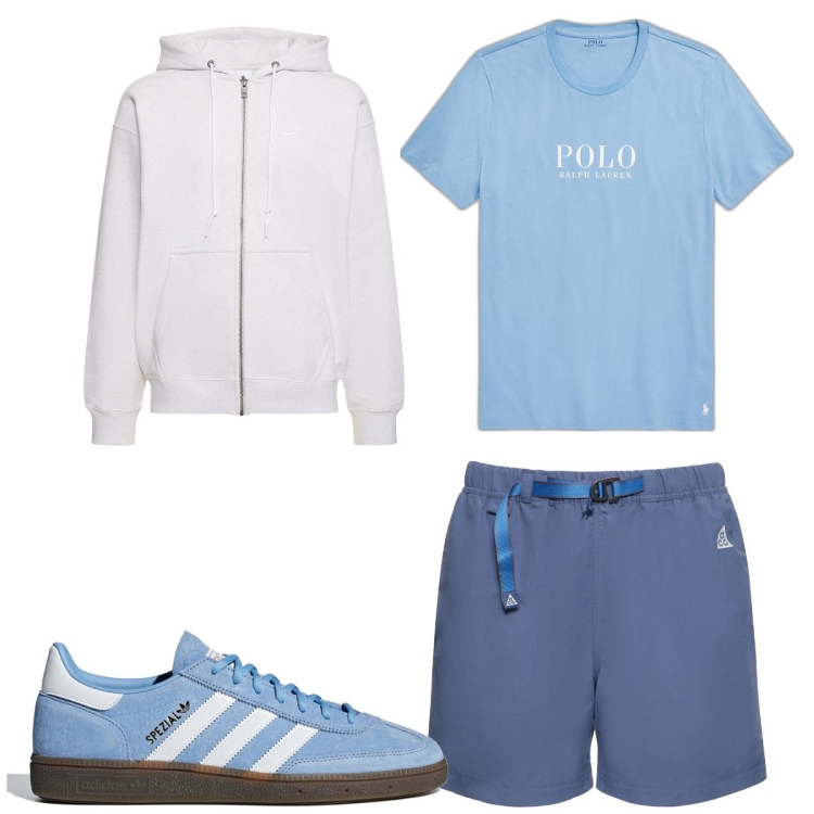 Outfit uomo - Total look #1812669. Stile Casual per Sport. Abbinamento con t-shirt, shorts, felpe con cappuccio, sneakers.