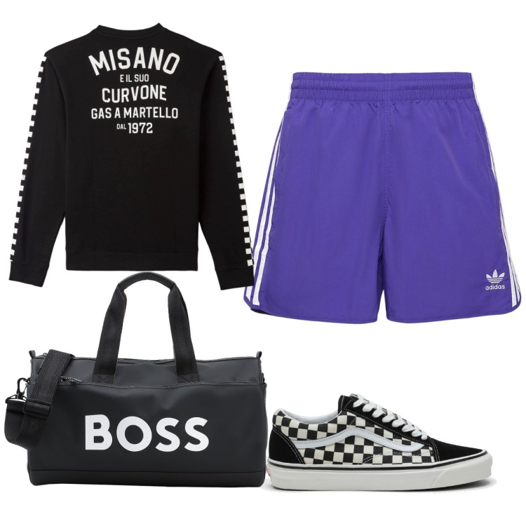 Outfit uomo - Total look #1812676. Stile Trendy per Sport. Abbinamento con borse sportive, felpe, sneakers, shorts.