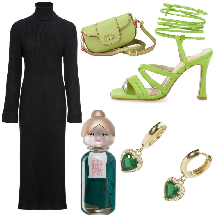 Outfit donna - Total look #1812695. Stile Chic per Serata fuori. Abbinamento con vestiti, profumi, orecchini, pochette, sandali col tacco.