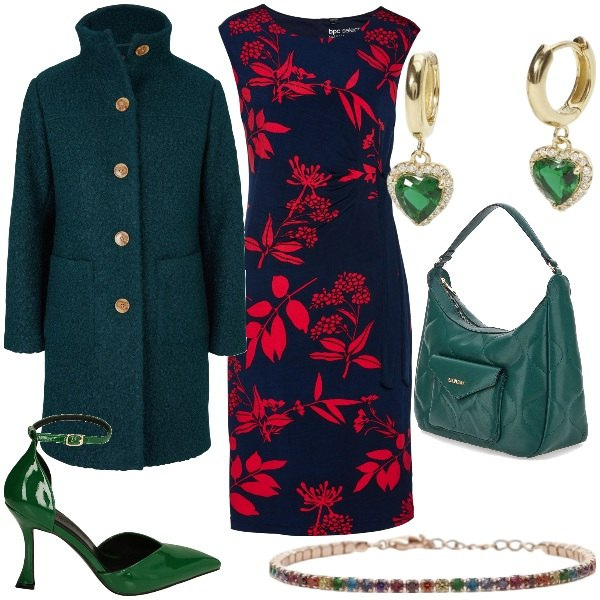 Outfit donna - Capodanno Cinese 2024. Stile Glamour per Serata fuori. Abbinamento con cappotti, vestiti, braccialetti, orecchini, décolleté, borse a spalla.