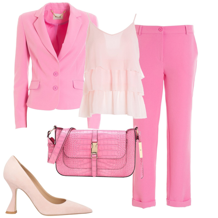 Outfit donna - Total look #1812824. Stile Glamour per Tutti i giorni. Abbinamento con décolleté, borse a spalla, blazer, pantaloni, top.