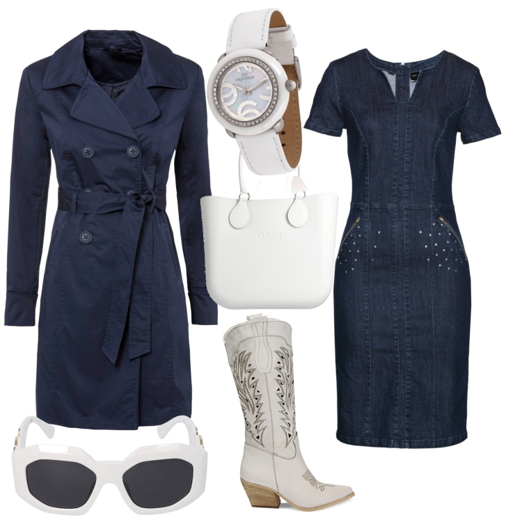 Outfit donna - Primavera sporty chic..... Stile Trendy per Tutti i giorni. Abbinamento con trench, vestiti lunghi, borse a mano, orologi, stivali, occhiali da sole.