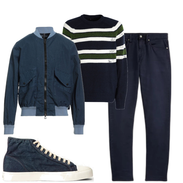 Outfit uomo - Total look #1812918. Stile Urban per Tutti i giorni. Abbinamento con pullovers, giacche, sneakers, pantaloni chino.