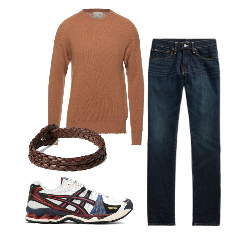 Outfit uomo - Inverno. Stile Casual per Tutti i giorni. Abbinamento con pullovers, braccialetti, jeans skinny, sneakers.