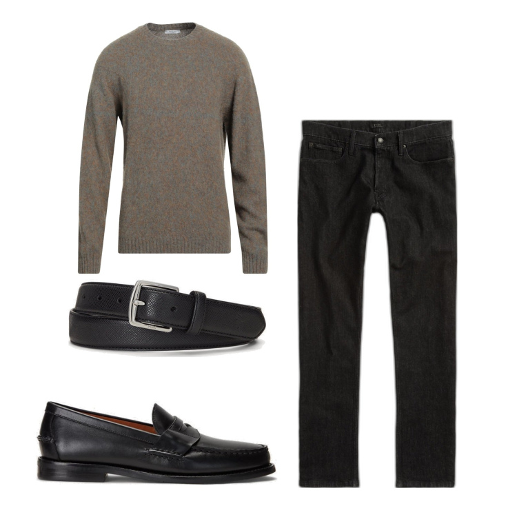 Outfit uomo - Inverno. Stile Casual per Tutti i giorni. Abbinamento con pullovers, cinture, scarpe stringate, jeans.