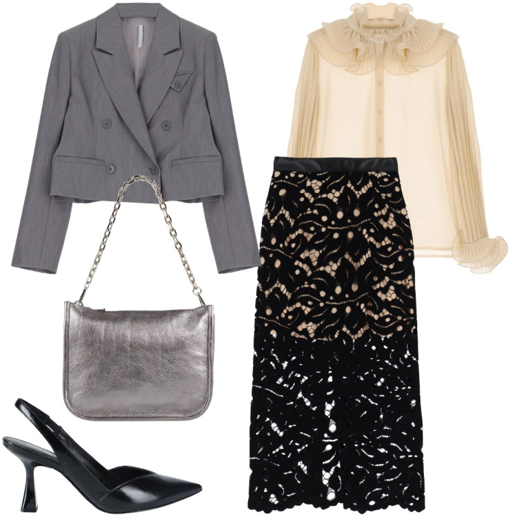 Outfit donna - La gonna in pizzo. Stile Vintage retrò per Cerimonia. Abbinamento con décolleté, borse a spalla, gonne longuette, blazer, camicie.