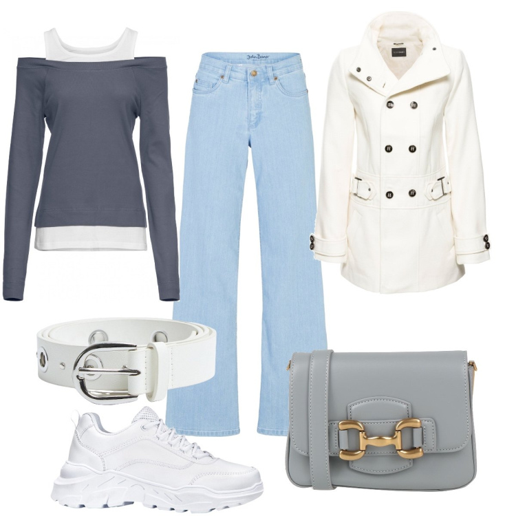 Outfit donna - Total look #1813046. Stile Casual per Tutti i giorni. Abbinamento con jeans, sneakers, maglieria, blazer, borse a tracolla, cinture.