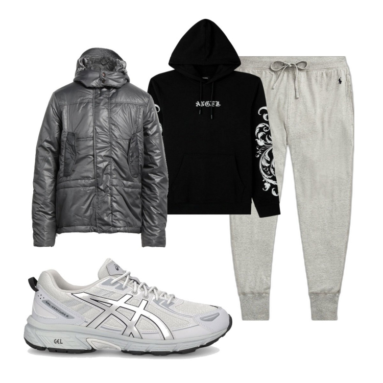Outfit uomo - Total look #1813161. Stile Casual per Tutti i giorni. Abbinamento con piumini, felpe con cappuccio, pantaloni, sneakers.