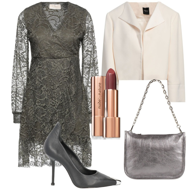 Outfit donna - L\'abito in pizzo per la cerimonia. Stile Chic per Cerimonia. Abbinamento con vestiti corti, blazer, décolleté, borse a spalla, rossetti.