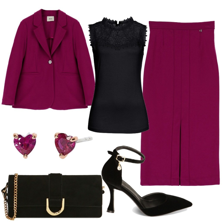 Outfit donna - Laura: testimone in primavera.. Stile Chic per Cerimonia. Abbinamento con top, orecchini, pochette, décolleté, gonne longuette, giacche.