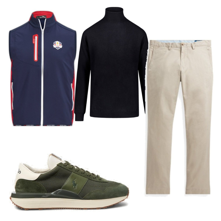 Outfit uomo - Total look #1813291. Stile Casual per Tutti i giorni. Abbinamento con pantaloni, sneakers, gilet, maglieria.
