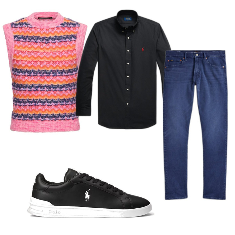 Outfit uomo - Total look #1813293. Stile Trendy per Tutti i giorni. Abbinamento con camicie, sneakers, jeans, gilet.