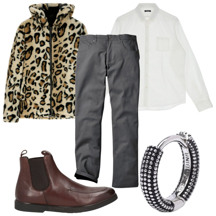 Outfit uomo - Total look #1813409. Stile Trendy per Tutti i giorni. Abbinamento con pantaloni, stivali e stivaletti, orecchini, camicie, cappotti.