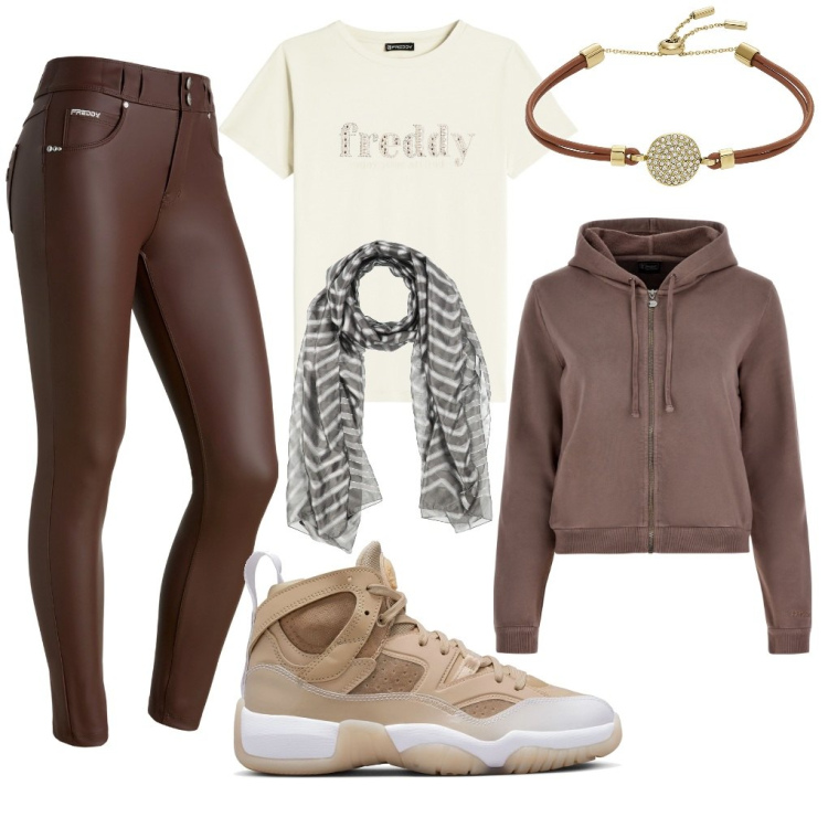 Outfit donna - Susan: super comoda.. Stile Sporty chic per Tutti i giorni. Abbinamento con sciarpe, braccialetti, pantaloni skinny, felpe con cappuccio, t-shirt, sneakers.