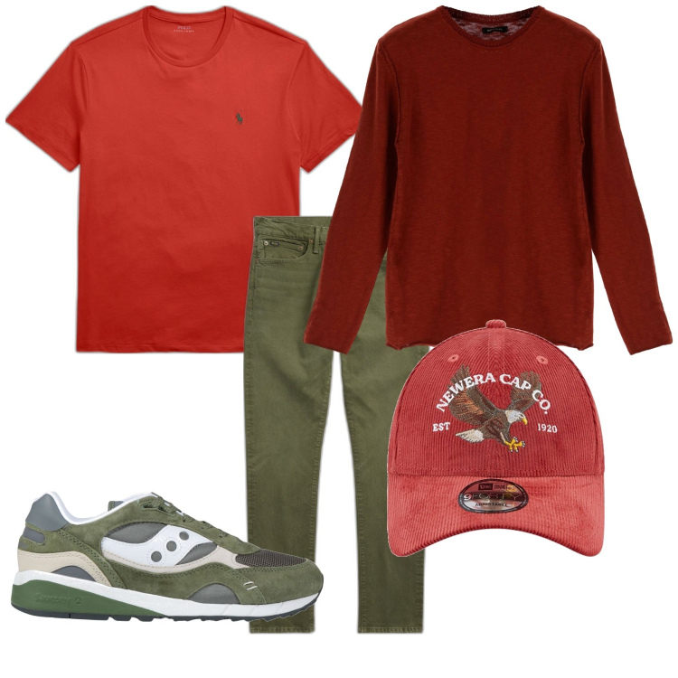 Outfit uomo - Total look #1813512. Stile Urban per Tutti i giorni. Abbinamento con sneakers, maglieria, t-shirt, jeans, cappelli con visiera.