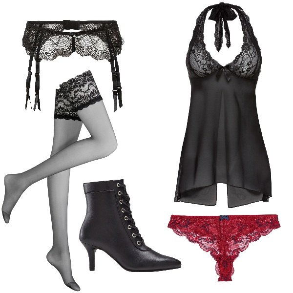Outfit donna - Total look #1813602. Stile Sexy per Serata fuori. Abbinamento con slip, vestaglie, stivaletti, perizomi, collant.