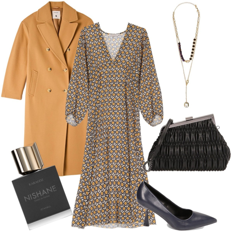 Outfit donna - Al compleanno della mia migliore amica. Stile Bon Ton per Serata fuori. Abbinamento con profumi, cappotti, vestiti midi/longuette, clutch, décolleté, collane.