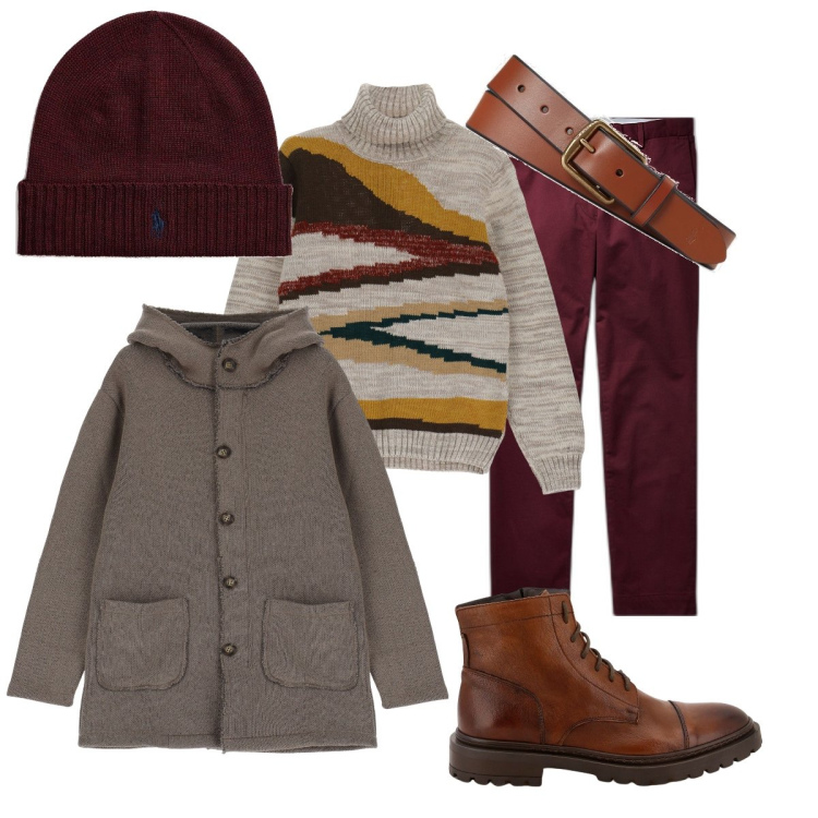 Outfit uomo - Finché fa freddo….. Stile Trendy per Tutti i giorni. Abbinamento con scarpe stringate, maglieria, cappotti, berretti, cinture, pantaloni chino.
