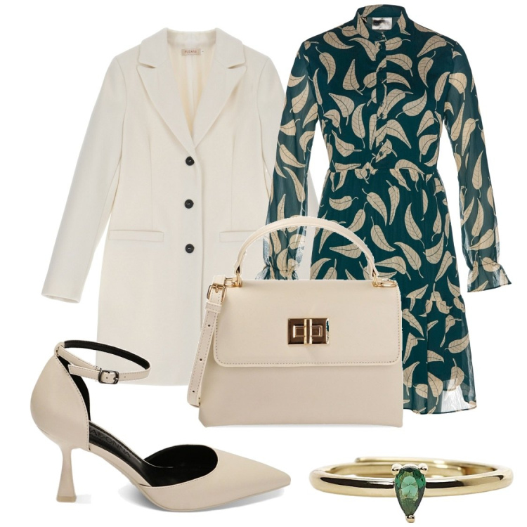 Outfit donna - Un abito per mille occasioni. Stile Glamour per Serata fuori. Abbinamento con vestiti, anelli, cappotti, décolleté, borse a mano.