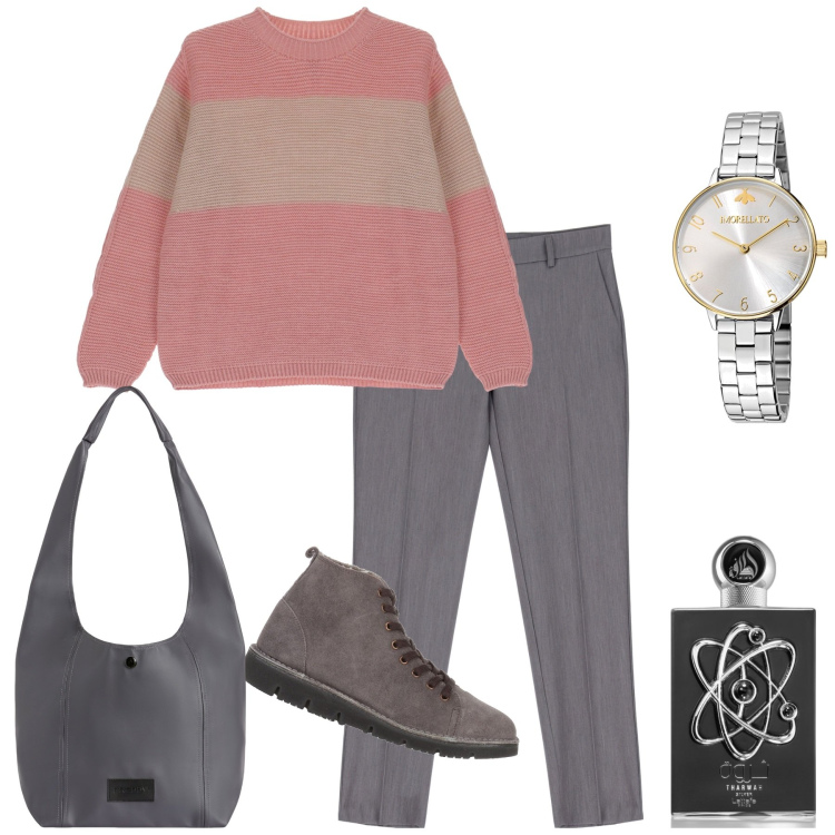 Outfit donna - Giulia. Stile Casual per Tutti i giorni. Abbinamento con stivaletti, orologi, profumi, pullovers, pantaloni, borse a spalla.