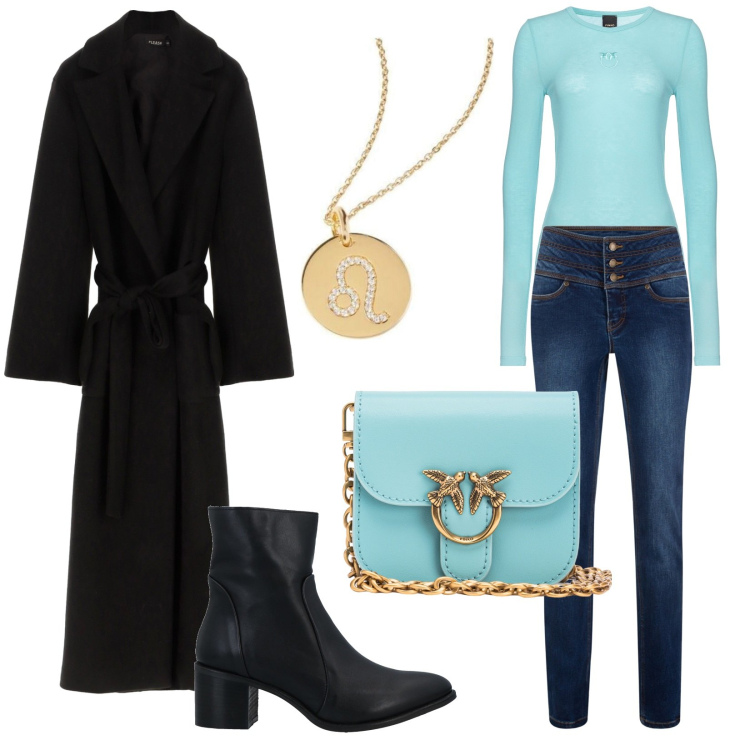 Outfit donna - Il cappotto con gli spacchi. Stile Casual chic per Tutti i giorni. Abbinamento con jeans slim fit, collane, stivaletti, borse a tracolla, maglieria, cappotti.