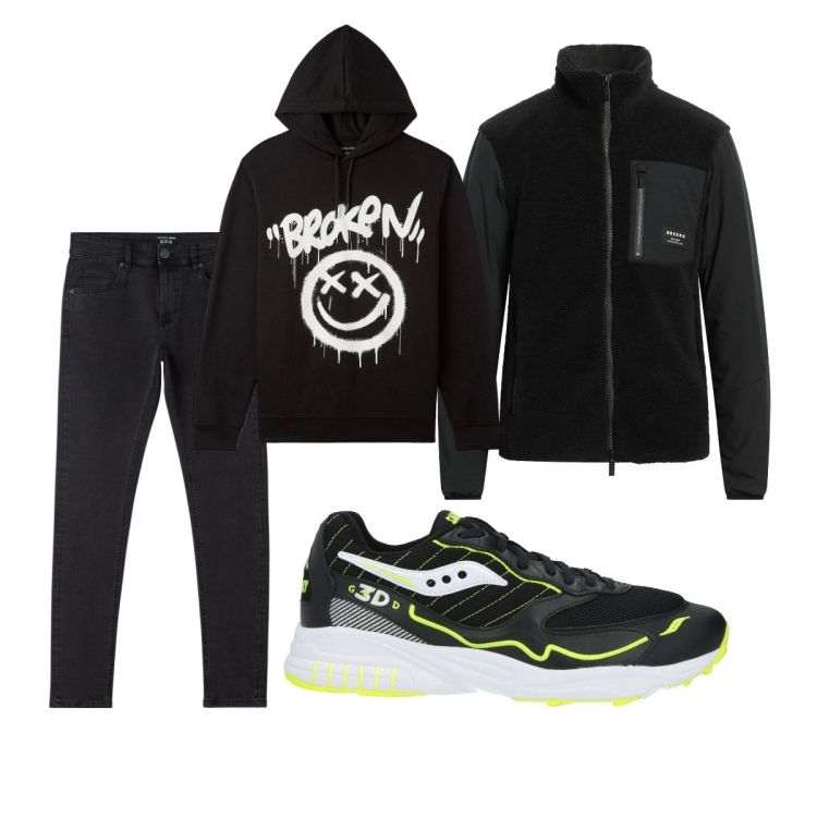 Outfit uomo - Total look #1813869. Stile Casual per Tutti i giorni. Abbinamento con sneakers, cappotti, jeans skinny, felpe con cappuccio.