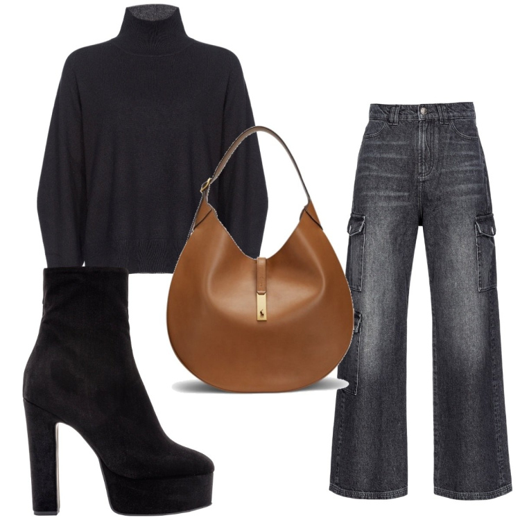 Outfit donna - Total look #1813918. Stile 70s per Tutti i giorni. Abbinamento con stivaletti, jeans, maglieria, borse a spalla.