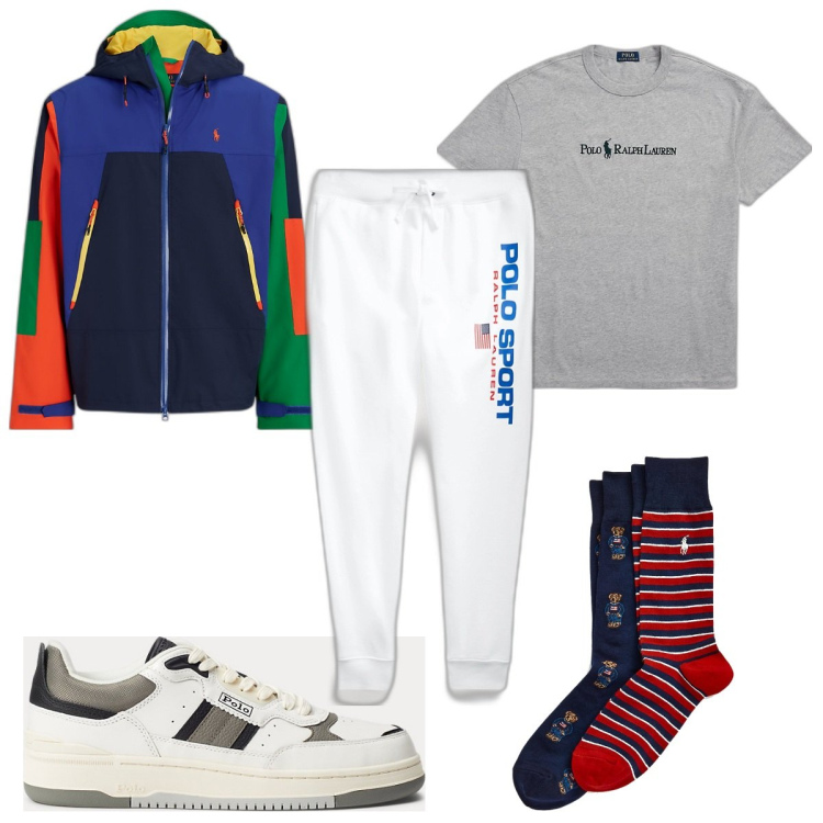 Outfit uomo - Total look #1813925. Stile Trendy per Sport. Abbinamento con calzini, t-shirt, pantaloni, scarpe sportive, cappotti.