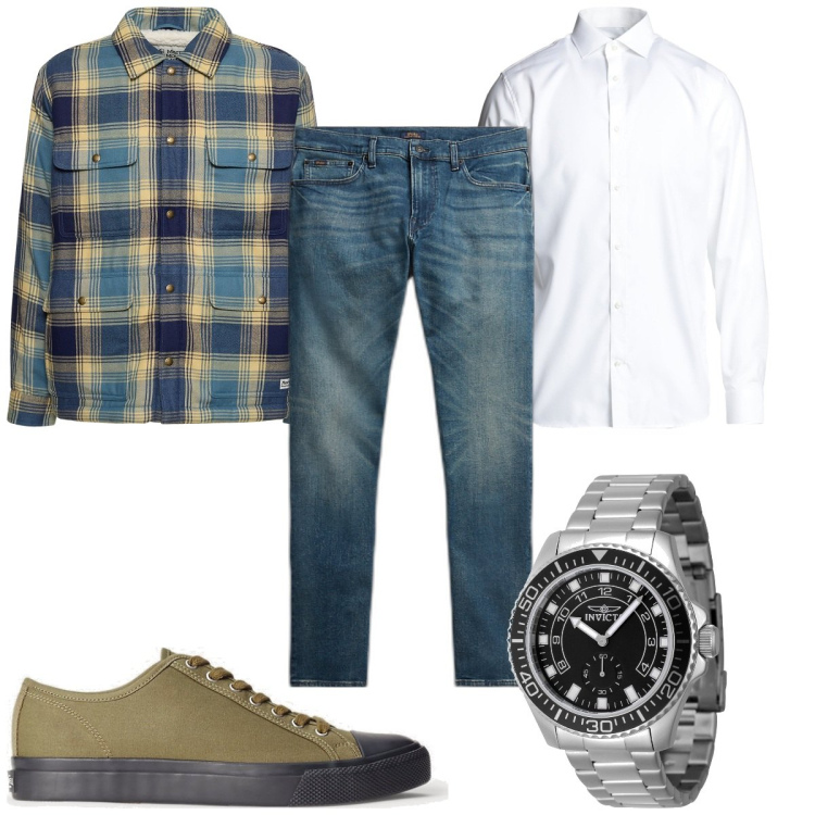 Outfit uomo - Total look #1813937. Stile Casual per Tutti i giorni. Abbinamento con camicie, orologi, sneakers, jeans, giacche.