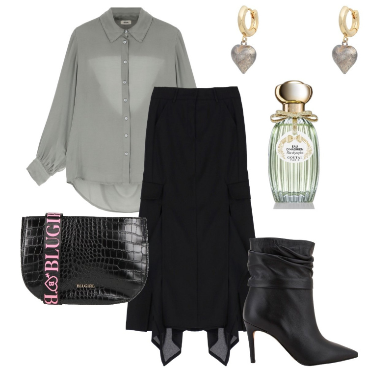 Outfit donna - Un po’ di strascichi. Stile Romantica per Serata fuori. Abbinamento con borse a tracolla, orecchini, profumi, gonne longuette, stivaletti, camicie.