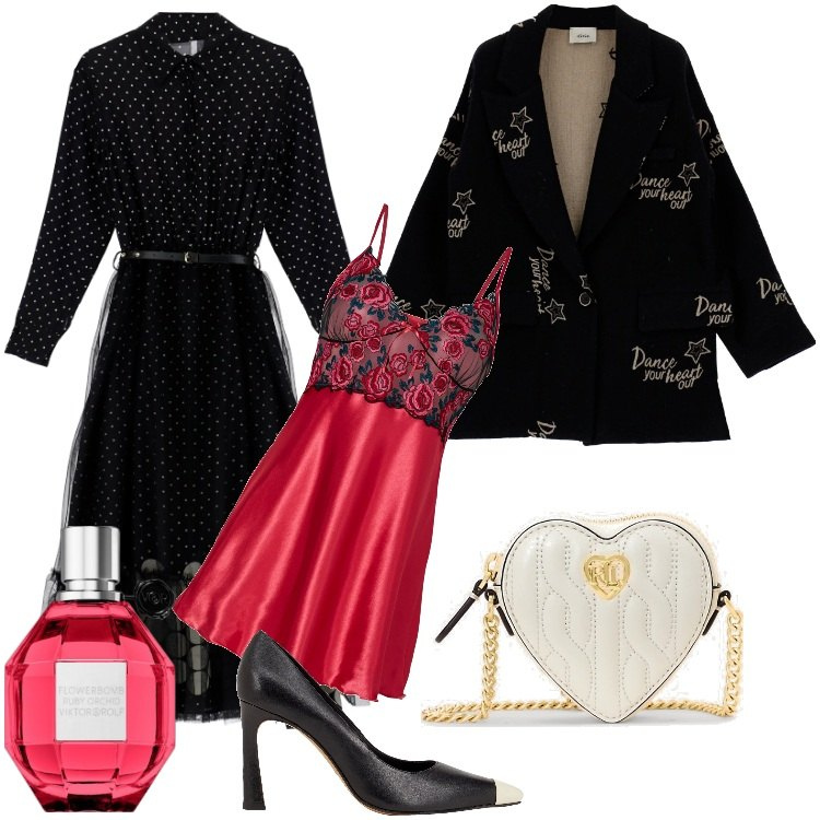 Outfit donna - Un Ragazzo Una Ragazza-Febbraio. Stile Trendy per Serata fuori. Abbinamento con vestaglie, décolleté, profumi, vestiti midi/longuette, pochette, cappotti.