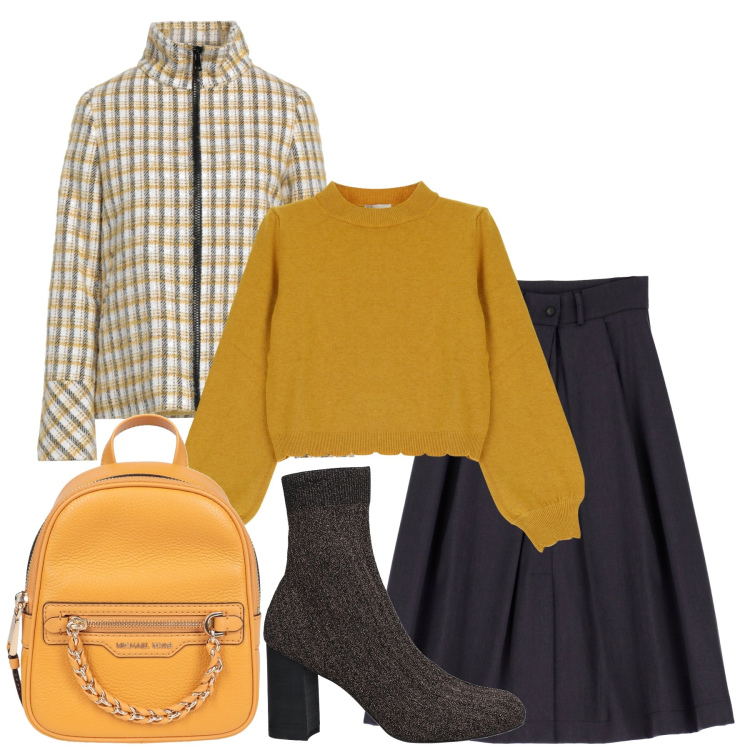Outfit donna - Inverno. Stile Bon Ton per Ufficio. Abbinamento con cappotti, zaini, stivaletti, gonne longuette, pullovers.