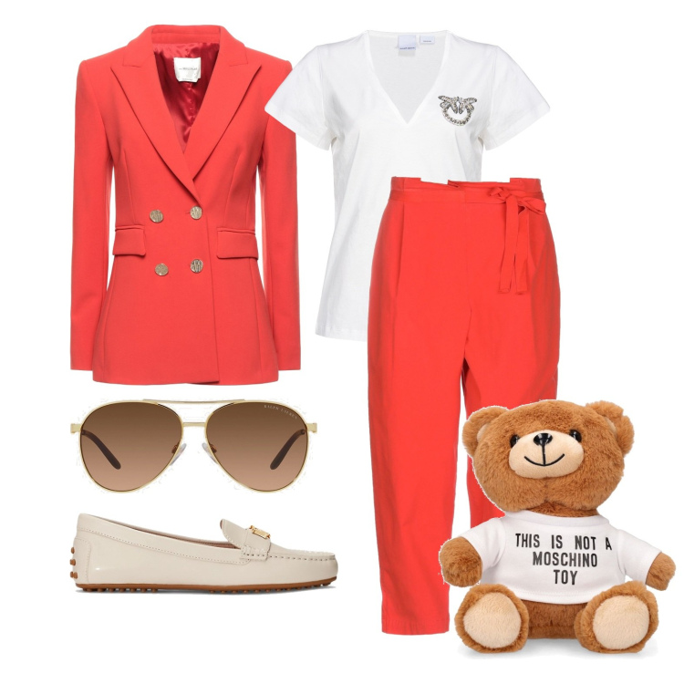 Outfit donna - Ghost outfitter - Sanremo. Stile Trendy per Tutti i giorni. Abbinamento con pantaloni, blazer, t-shirt, occhiali da sole, mocassini, borse a spalla.