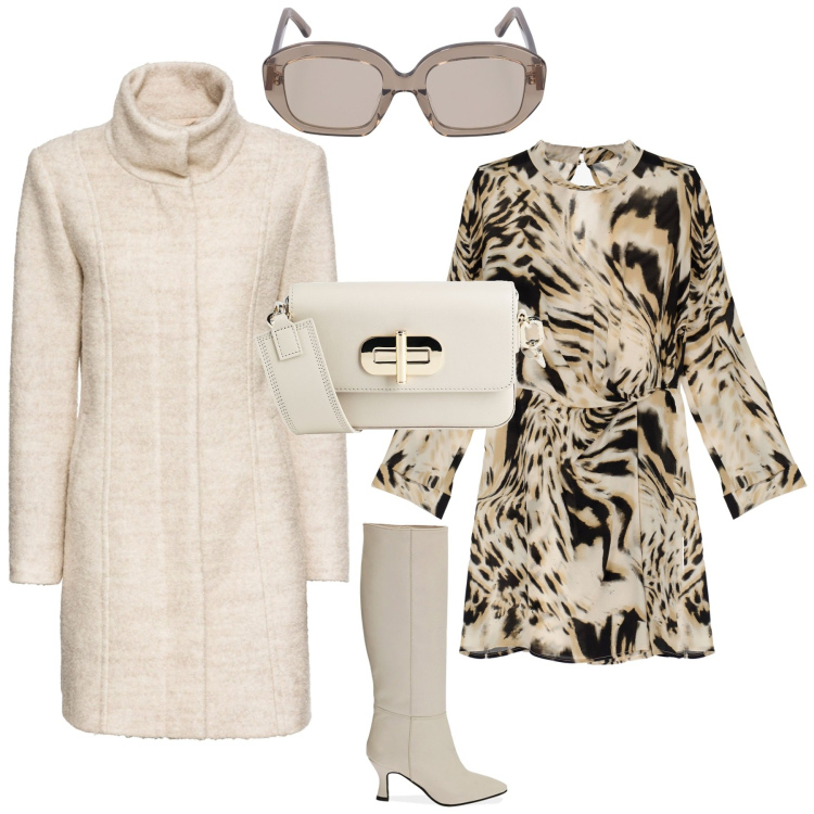 Outfit donna - Animalier glamour.... Stile Glamour per Tutti i giorni. Abbinamento con cappotti, borse a spalla, vestiti corti, stivali, occhiali da sole.