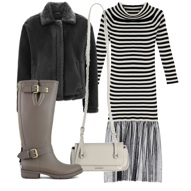 Outfit donna - Inverno. Stile Urban per Serata fuori. Abbinamento con borse a tracolla, cappotti, vestiti midi/longuette, stivali.
