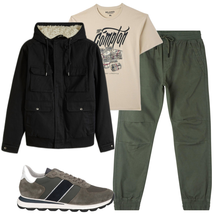 Outfit uomo - Total look #1814167. Stile Casual per Tutti i giorni. Abbinamento con piumini, sneakers, pantaloni, t-shirt.