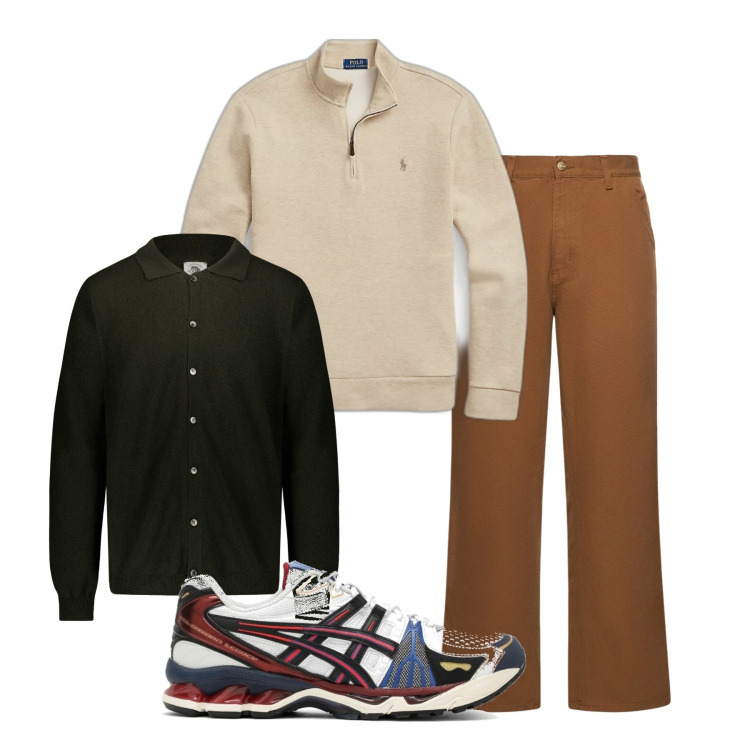 Outfit uomo - Inverno. Stile Trendy per Tutti i giorni. Abbinamento con pullovers, polo, sneakers, jeans.